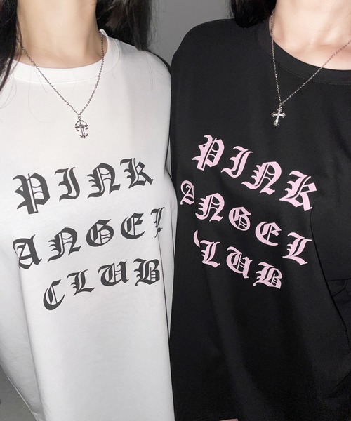 me+em select(ミームセレクト)の「【 PINK ANGEL CLUB 】グランジロゴビッグTシャツ / PINK ANGEL CLUB grunge logo big T-shirts(Tシャツ/カットソー・レディース・ブラック/ホワイト・FREE)」の5枚目の写真