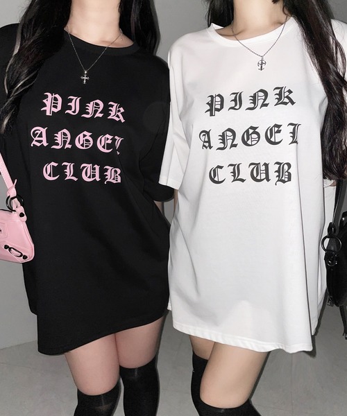 me+em select(ミームセレクト)の「【 PINK ANGEL CLUB 】グランジロゴビッグTシャツ / PINK ANGEL CLUB grunge logo big T-shirts(Tシャツ/カットソー・レディース・ブラック/ホワイト・FREE)」の6枚目の写真