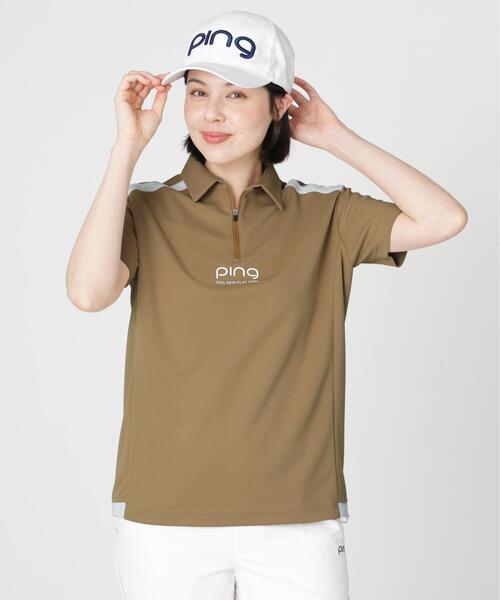 PING(ピン)の「【PING APPAREL】オクタピンメッシュ半袖ハーフジップシャツ (LADIES)(ポロシャツ・レディース・ベージュ/ネイビー/ホワイト・L/LL/M/S)」の1枚目の写真