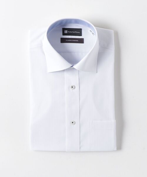 Perfect Suit FActory（パーフェクトスーツファクトリー）の「【形態安定】半袖ワイシャツ【クラシコ】ドビー　ホワイト（ビジネスシャツ・メンズ・オフホワイト/ホワイト・L/M/3L/LL/S）」の2枚目の写真