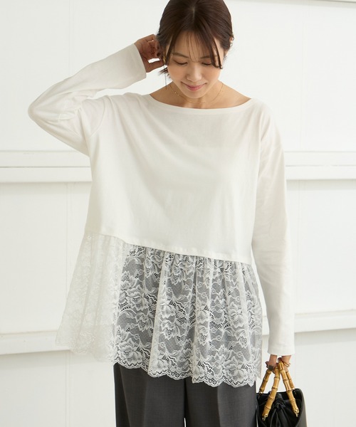 Aunely(オーネリー)の「【Aunely】洗練アソートレイヤードプルオーバー<YOSOOIシリーズ>(Tシャツ/カットソー・レディース・オフホワイト/ブラウン/チャコール/ホワイト系/グレイッシュベージュ/ブラック系/ブラック・L/M)」の2枚目の写真
