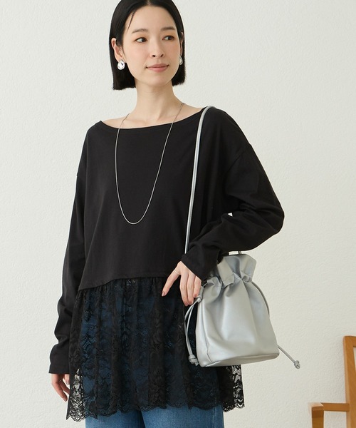 Aunely(オーネリー)の「【Aunely】洗練アソートレイヤードプルオーバー<YOSOOIシリーズ>(Tシャツ/カットソー・レディース・オフホワイト/ブラウン/チャコール/ホワイト系/グレイッシュベージュ/ブラック系/ブラック・L/M)」の4枚目の写真