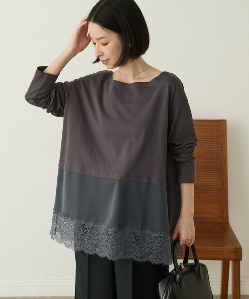 Aunely(オーネリー)の「【Aunely】洗練アソートレイヤードプルオーバー<YOSOOIシリーズ>(Tシャツ/カットソー・レディース・オフホワイト/ブラウン/チャコール/ホワイト系/グレイッシュベージュ/ブラック系/ブラック・L/M)」の5枚目の写真