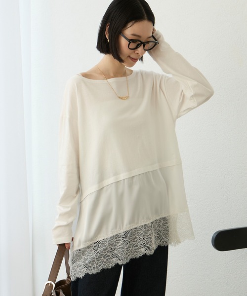 Aunely(オーネリー)の「【Aunely】洗練アソートレイヤードプルオーバー<YOSOOIシリーズ>(Tシャツ/カットソー・レディース・オフホワイト/ブラウン/チャコール/ホワイト系/グレイッシュベージュ/ブラック系/ブラック・L/M)」の11枚目の写真