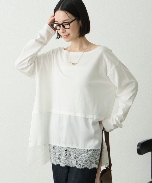 Aunely(オーネリー)の「【Aunely】洗練アソートレイヤードプルオーバー<YOSOOIシリーズ>(Tシャツ/カットソー・レディース・オフホワイト/ブラウン/チャコール/ホワイト系/グレイッシュベージュ/ブラック系/ブラック・L/M)」の12枚目の写真