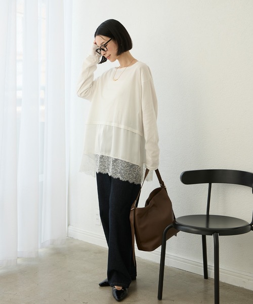 Aunely(オーネリー)の「【Aunely】洗練アソートレイヤードプルオーバー<YOSOOIシリーズ>(Tシャツ/カットソー・レディース・オフホワイト/ブラウン/チャコール/ホワイト系/グレイッシュベージュ/ブラック系/ブラック・L/M)」の13枚目の写真