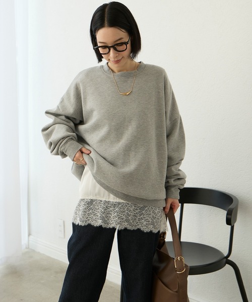 Aunely(オーネリー)の「【Aunely】洗練アソートレイヤードプルオーバー<YOSOOIシリーズ>(Tシャツ/カットソー・レディース・オフホワイト/ブラウン/チャコール/ホワイト系/グレイッシュベージュ/ブラック系/ブラック・L/M)」の14枚目の写真