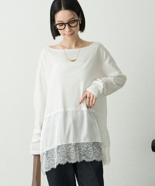 Aunely(オーネリー)の「【Aunely】洗練アソートレイヤードプルオーバー<YOSOOIシリーズ>(Tシャツ/カットソー・レディース・オフホワイト/ブラウン/チャコール/ホワイト系/グレイッシュベージュ/ブラック系/ブラック・L/M)」の16枚目の写真
