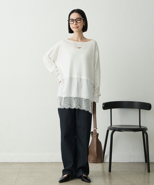 Aunely(オーネリー)の「【Aunely】洗練アソートレイヤードプルオーバー<YOSOOIシリーズ>(Tシャツ/カットソー・レディース・オフホワイト/ブラウン/チャコール/ホワイト系/グレイッシュベージュ/ブラック系/ブラック・L/M)」の20枚目の写真