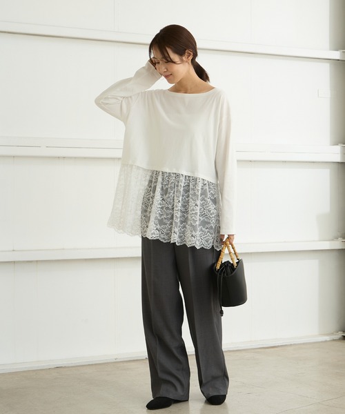 Aunely(オーネリー)の「【Aunely】洗練アソートレイヤードプルオーバー<YOSOOIシリーズ>(Tシャツ/カットソー・レディース・オフホワイト/ブラウン/チャコール/ホワイト系/グレイッシュベージュ/ブラック系/ブラック・L/M)」の22枚目の写真