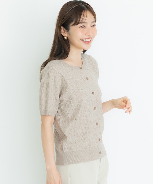 coca（coca）（コカ）の「＼保温・洗濯OK／リッチニットケーブルカーディガン（カーディガン/ボレロ・レディース・チャコール/ライトベージュ・L/M/S）」の6枚目の写真