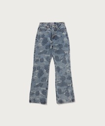 SOLID CAMO JACQUARD DENIM BOOTCUT PANTS