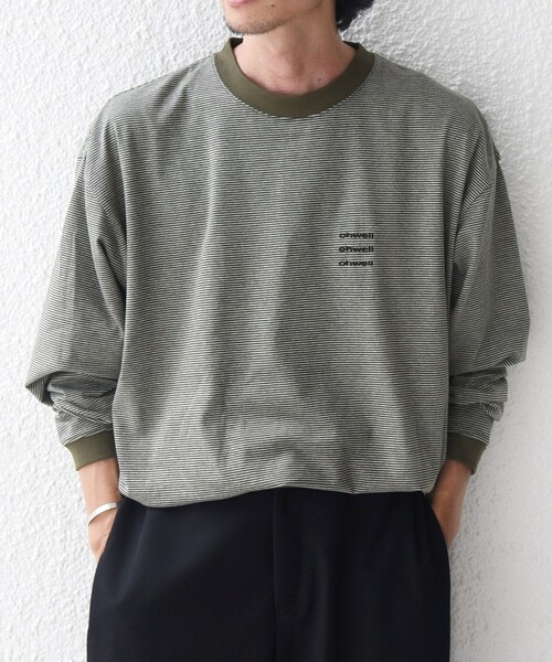 SHIPS any(シップス エニィ)の「【SHIPS any別注】ohwell: ワンポイント ロゴ 刺繍 ミジンボーダー Tシャツ(ロンT)◇(Tシャツ/カットソー・メンズ・オリーブ/グレー/コーラル・MEDIUM/LARGE)」の11枚目の写真