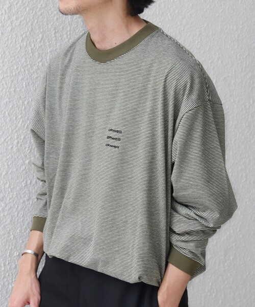 SHIPS any(シップス エニィ)の「【SHIPS any別注】ohwell: ワンポイント ロゴ 刺繍 ミジンボーダー Tシャツ(ロンT)◇(Tシャツ/カットソー・メンズ・オリーブ/グレー/コーラル・MEDIUM/LARGE)」の12枚目の写真