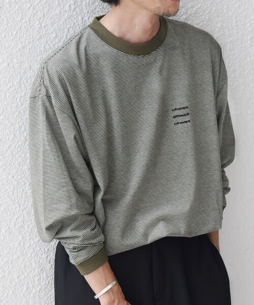 SHIPS any(シップス エニィ)の「【SHIPS any別注】ohwell: ワンポイント ロゴ 刺繍 ミジンボーダー Tシャツ(ロンT)◇(Tシャツ/カットソー・メンズ・オリーブ/グレー/コーラル・MEDIUM/LARGE)」の13枚目の写真