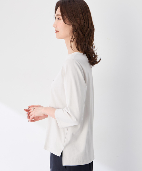 A/C DESIGN BY ALPHA CUBIC(エーシーデザインバイアルファキュービック)の「【藤井桜子さんコラボ】メッセージプリント7分袖Tシャツ(Tシャツ/カットソー・レディース・ネイビー/ライトグレー・M/L/LL/3L)」の4枚目の写真