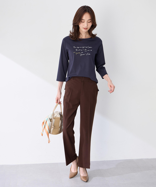 A/C DESIGN BY ALPHA CUBIC(エーシーデザインバイアルファキュービック)の「【藤井桜子さんコラボ】メッセージプリント7分袖Tシャツ(Tシャツ/カットソー・レディース・ネイビー/ライトグレー・M/L/LL/3L)」の8枚目の写真