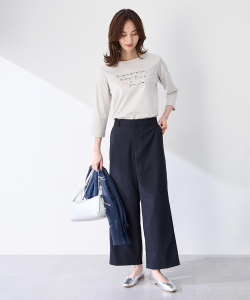 A/C DESIGN BY ALPHA CUBIC(エーシーデザインバイアルファキュービック)の「【藤井桜子さんコラボ】メッセージプリント7分袖Tシャツ(Tシャツ/カットソー・レディース・ネイビー/ライトグレー・M/L/LL/3L)」の9枚目の写真