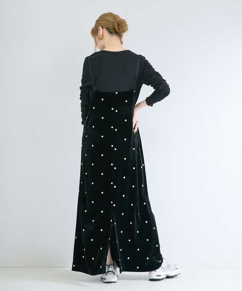 B.C STOCK(ベーセーストック)の「【WEB限定】手洗い可 / ベロアフラワー刺繍ワンピース(ワンピース・レディース・ブラウン/ブラック・FREE)」の6枚目の写真