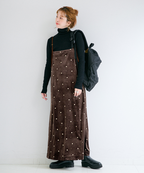 B.C STOCK(ベーセーストック)の「【WEB限定】手洗い可 / ベロアフラワー刺繍ワンピース(ワンピース・レディース・ブラウン/ブラック・FREE)」の7枚目の写真