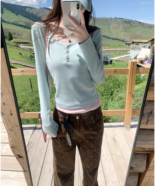 almo（アルモ）の「【LAMPOON】レイヤードヘンリーカットソー（Tシャツ/カットソー・レディース・ミント・MEDIUM/SMALL）」の3枚目の写真