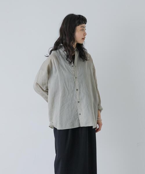 かぐれ(カグレ)の「コットンリネンガーメントダイシャツ(シャツ/ブラウス・レディース・グリーン系その他/ピンク/ネイビー・FREE)」の2枚目の写真