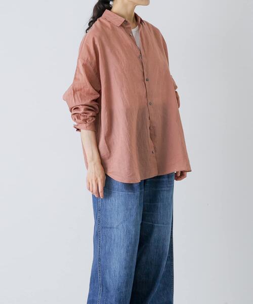 かぐれ(カグレ)の「コットンリネンガーメントダイシャツ(シャツ/ブラウス・レディース・グリーン系その他/ピンク/ネイビー・FREE)」の3枚目の写真