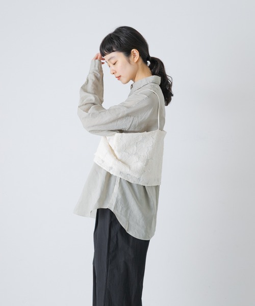 かぐれ(カグレ)の「コットンリネンガーメントダイシャツ(シャツ/ブラウス・レディース・グリーン系その他/ピンク/ネイビー・FREE)」の4枚目の写真