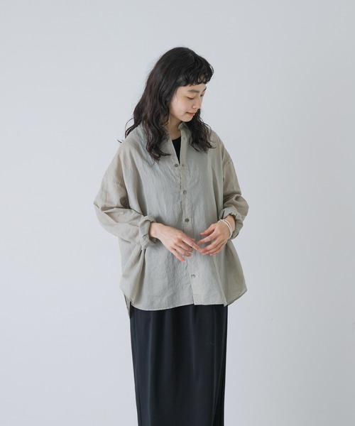 かぐれ(カグレ)の「コットンリネンガーメントダイシャツ(シャツ/ブラウス・レディース・グリーン系その他/ピンク/ネイビー・FREE)」の6枚目の写真