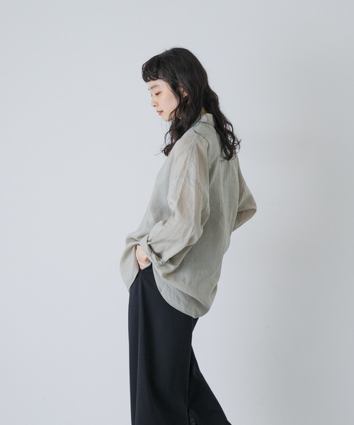かぐれ(カグレ)の「コットンリネンガーメントダイシャツ(シャツ/ブラウス・レディース・グリーン系その他/ピンク/ネイビー・FREE)」の7枚目の写真