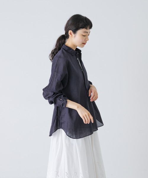 かぐれ(カグレ)の「コットンリネンガーメントダイシャツ(シャツ/ブラウス・レディース・グリーン系その他/ピンク/ネイビー・FREE)」の11枚目の写真