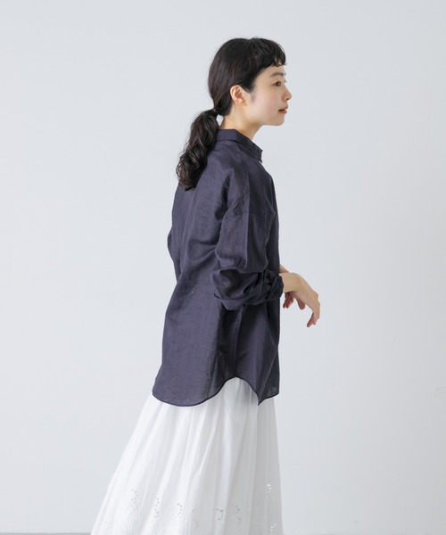 かぐれ(カグレ)の「コットンリネンガーメントダイシャツ(シャツ/ブラウス・レディース・グリーン系その他/ピンク/ネイビー・FREE)」の12枚目の写真