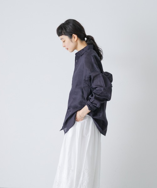 かぐれ(カグレ)の「コットンリネンガーメントダイシャツ(シャツ/ブラウス・レディース・グリーン系その他/ピンク/ネイビー・FREE)」の13枚目の写真