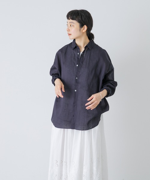 かぐれ(カグレ)の「コットンリネンガーメントダイシャツ(シャツ/ブラウス・レディース・グリーン系その他/ピンク/ネイビー・FREE)」の14枚目の写真