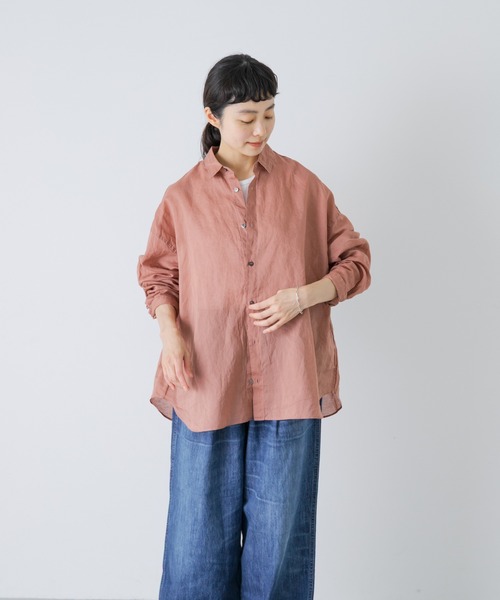 かぐれ(カグレ)の「コットンリネンガーメントダイシャツ(シャツ/ブラウス・レディース・グリーン系その他/ピンク/ネイビー・FREE)」の18枚目の写真