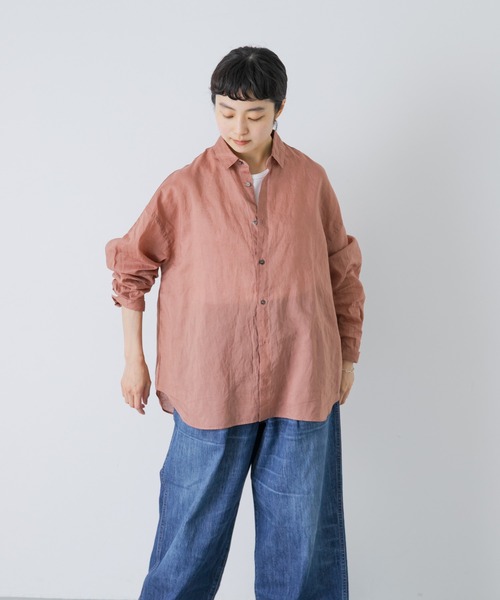 かぐれ(カグレ)の「コットンリネンガーメントダイシャツ(シャツ/ブラウス・レディース・グリーン系その他/ピンク/ネイビー・FREE)」の21枚目の写真