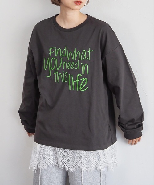 tiptop(ティップトップ)の「アソートロゴ刺繍ロンT(Tシャツ/カットソー・レディース・オフホワイト/ブラック系その他/ブラック/ホワイト系その他・FREE)」の1枚目の写真