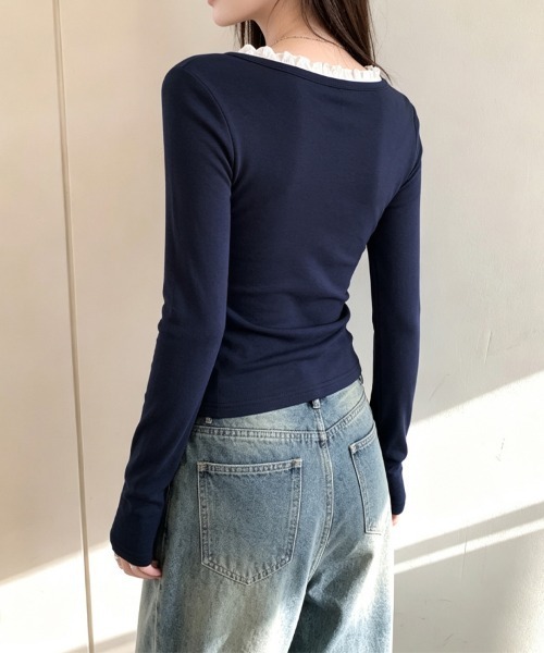 LEMOA(レモア)の「フリルネックレイヤード風長袖トップス(Tシャツ/カットソー・レディース・ライトブルー/ダークブルー・LARGE/MEDIUM/X-LARGE)」の11枚目の写真