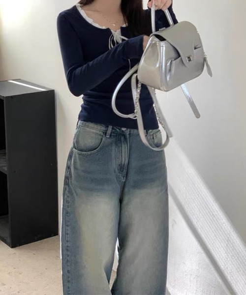 LEMOA(レモア)の「フリルネックレイヤード風長袖トップス(Tシャツ/カットソー・レディース・ライトブルー/ダークブルー・LARGE/MEDIUM/X-LARGE)」の13枚目の写真