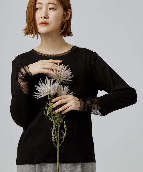 grove(グローブ)の「【重ね着にも◎】チュールドッキングテレコカットソー(Tシャツ/カットソー・レディース・オフホワイト/ブラック・02/03/04/05)」の2枚目の写真