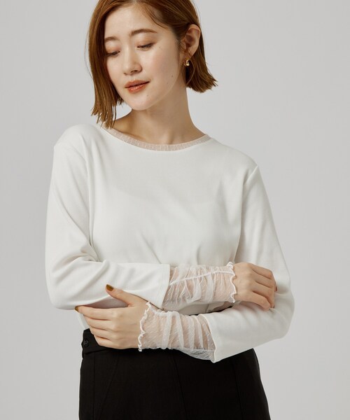 grove(グローブ)の「【重ね着にも◎】チュールドッキングテレコカットソー(Tシャツ/カットソー・レディース・オフホワイト/ブラック・02/03/04/05)」の3枚目の写真