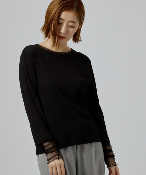 grove(グローブ)の「【重ね着にも◎】チュールドッキングテレコカットソー(Tシャツ/カットソー・レディース・オフホワイト/ブラック・02/03/04/05)」の7枚目の写真