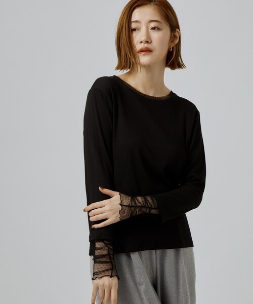 grove(グローブ)の「【重ね着にも◎】チュールドッキングテレコカットソー(Tシャツ/カットソー・レディース・オフホワイト/ブラック・02/03/04/05)」の8枚目の写真