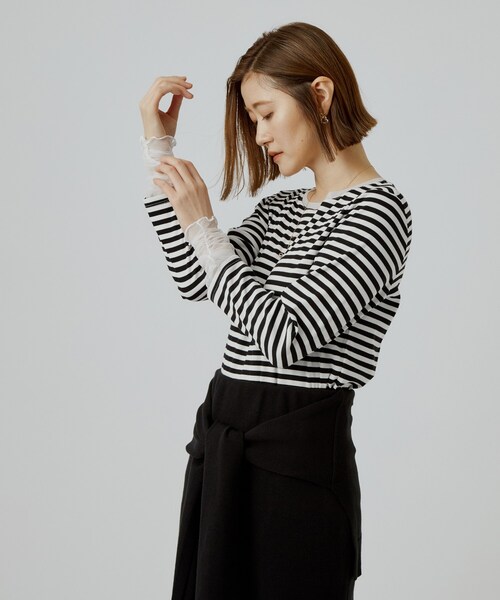 grove(グローブ)の「【重ね着にも◎】チュールドッキングテレコカットソー(Tシャツ/カットソー・レディース・オフホワイト/ブラック・02/03/04/05)」の12枚目の写真