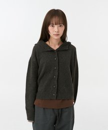 CROPPED HOODED HIGH NECK CARDIGAN, BROWN