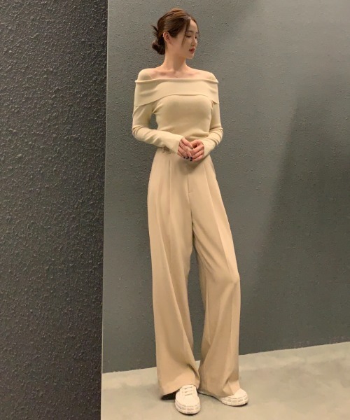 Aelina（エリナ）の「スリムフィットワンショルダーニットトップス（ニット/セーター・レディース・モカ/ホワイト/ピンク・FREE）」の14枚目の写真