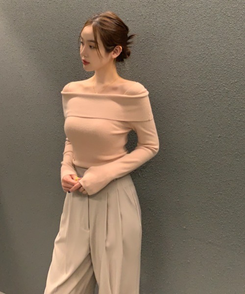 Aelina（エリナ）の「スリムフィットワンショルダーニットトップス（ニット/セーター・レディース・モカ/ホワイト/ピンク・FREE）」の16枚目の写真