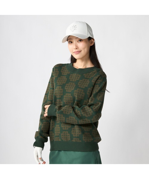 marie claire(マリ・クレール)の「【marie claire/マリ.クレール】レディースクルーネックセーター モノグラム柄 ゴルフ(ニット/セーター・レディース・ホワイト/ブラック/グリーン・X-LARGE/MEDIUM)」の3枚目の写真