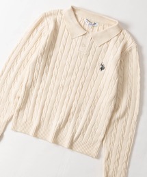 【18】〔U.S.POLO ASSN/ユーエスポロアッスン〕ワンポイントロゴ ケーブルニットポロ レディース