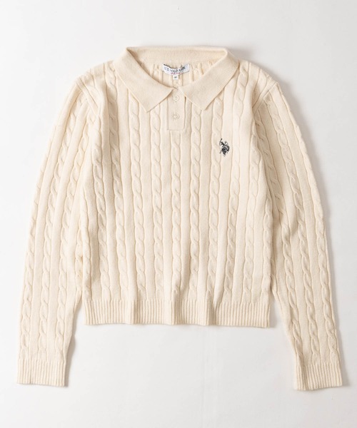 U.S. POLO ASSN.（ユーエスポロアッスン）の「【18】〔U.S.POLO ASSN/ユーエスポロアッスン〕ワンポイントロゴ ケーブルニットポロ レディース（ニット/セーター・レディース・ネイビー/アイボリー/ワインレッド/グリーン・LARGE/MEDIUM）」の11枚目の写真